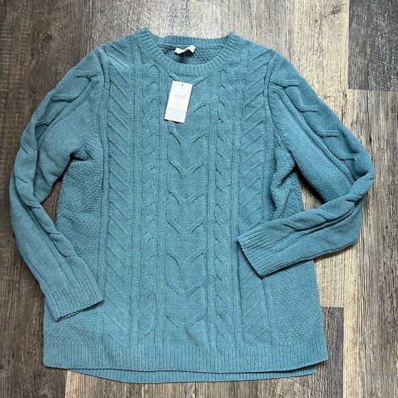 NWT J. Jill Steel Blue Chenille Cable Knit Sweater Small - Picture 3 of 5